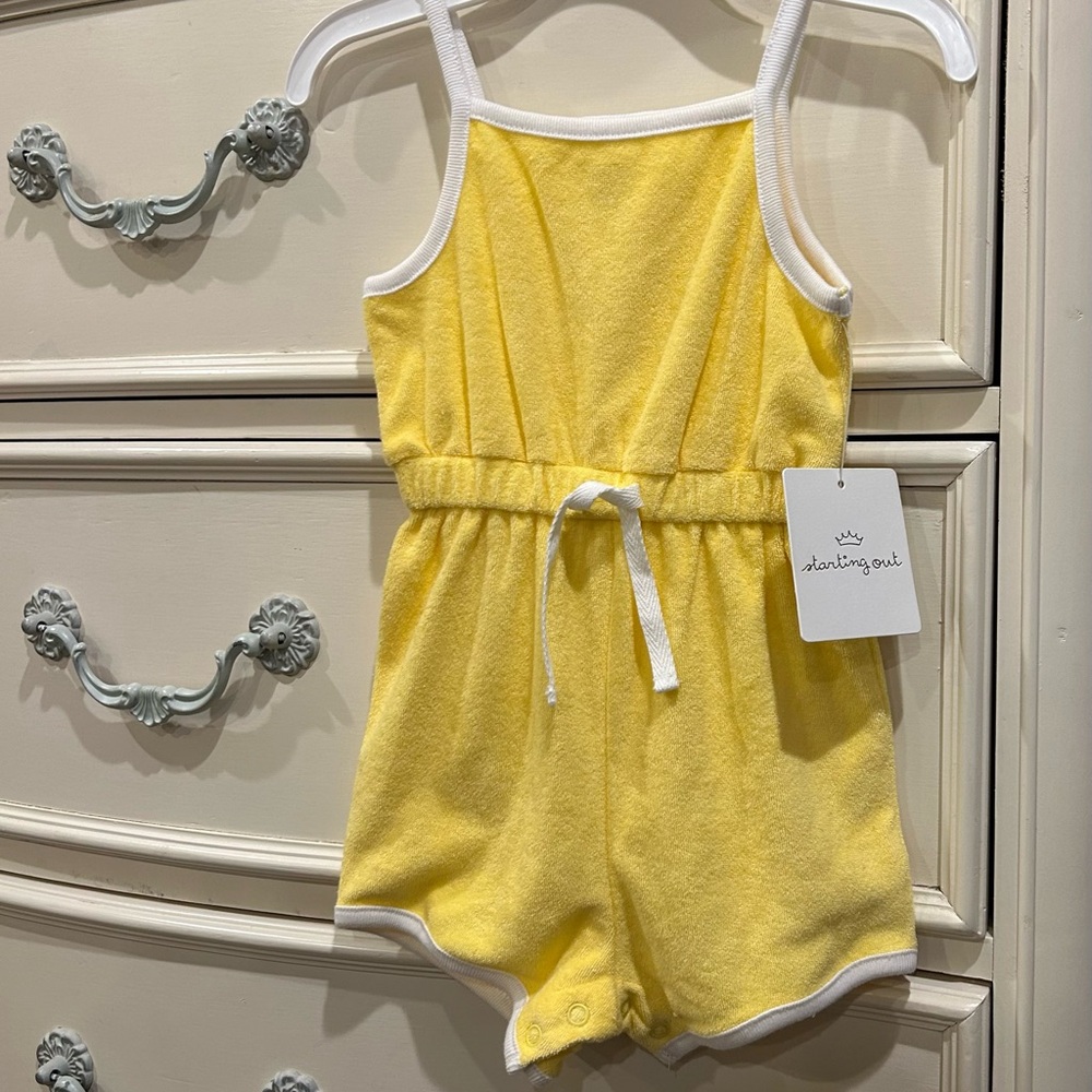 Starting Out Sleeveless Drawstring Waist Terry Romper
